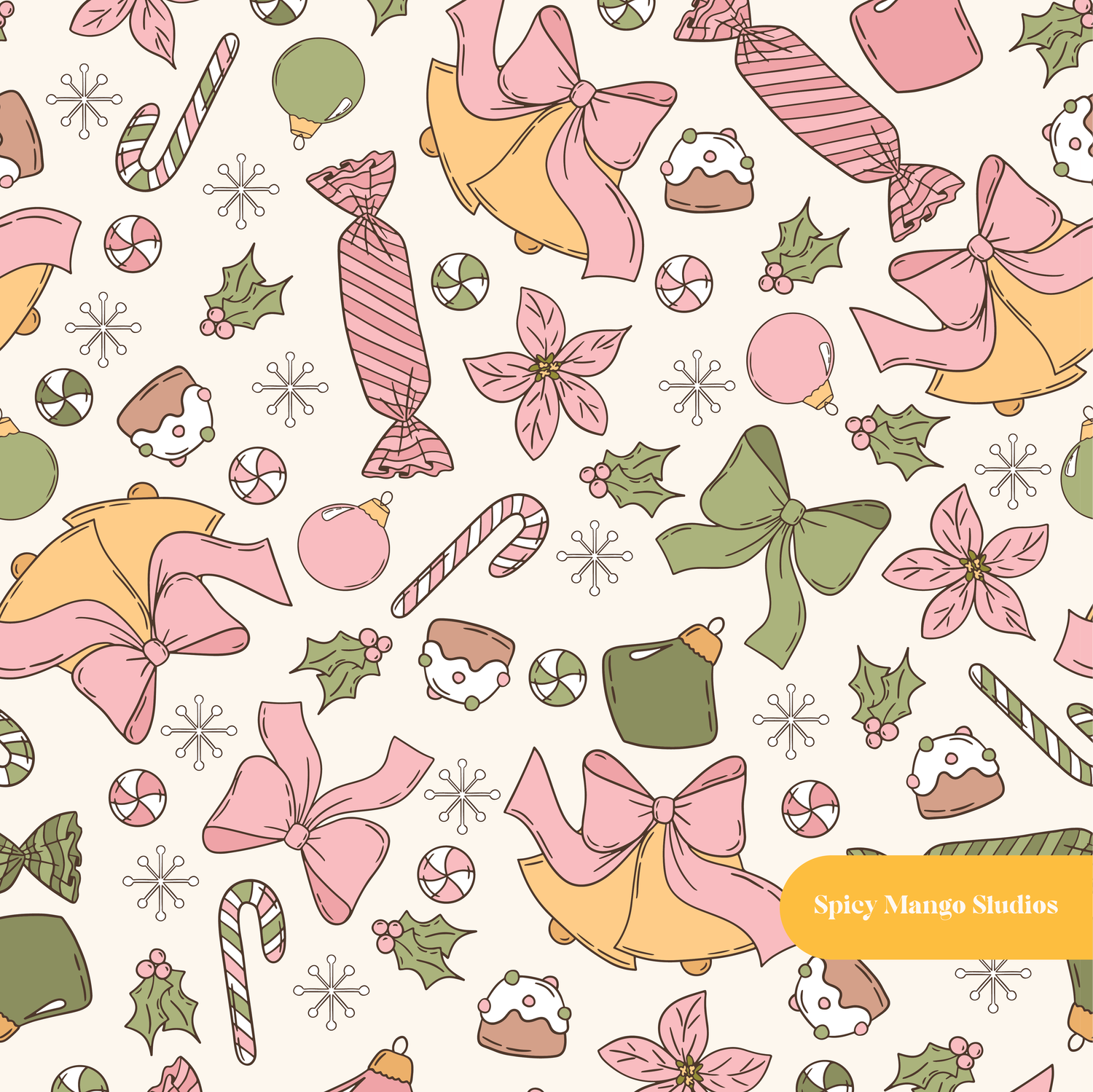 Neutral and Pink Holiday Medley Seamless Pattern – Digital Download