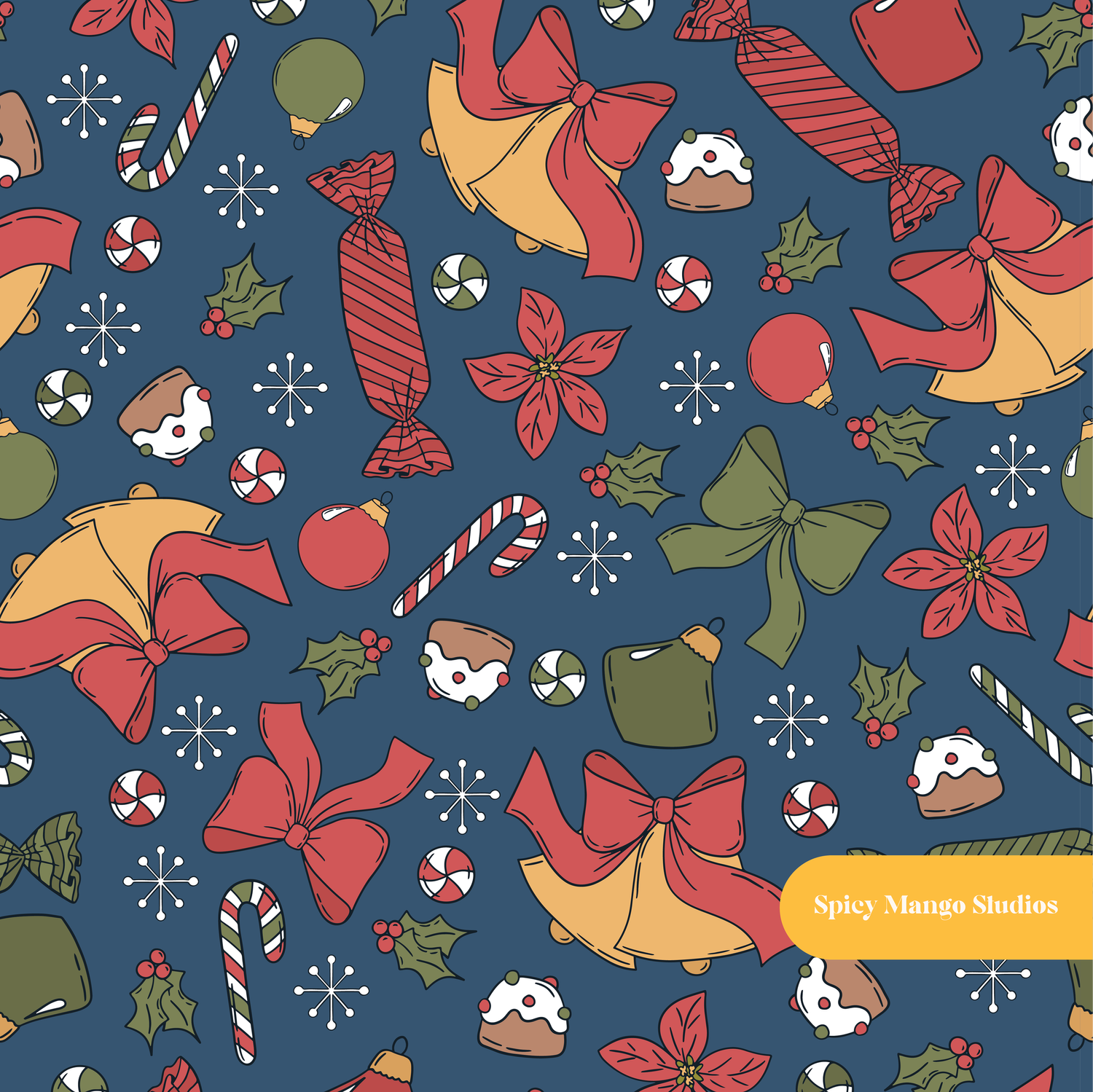 Vintage Navy Holiday Medley Seamless Pattern – Digital Download