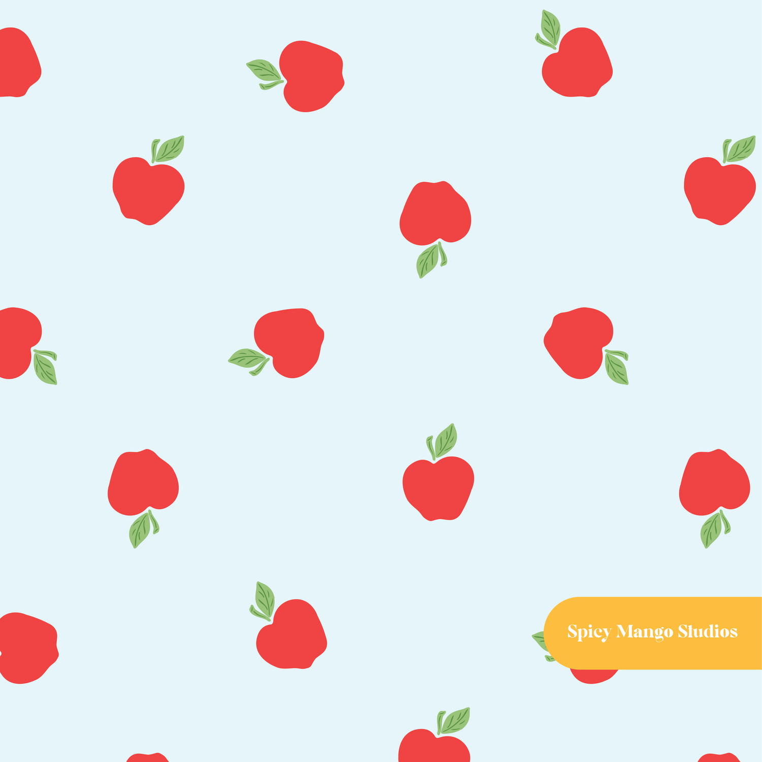 Light Blue Happy Apples Seamless Pattern – Digital Download