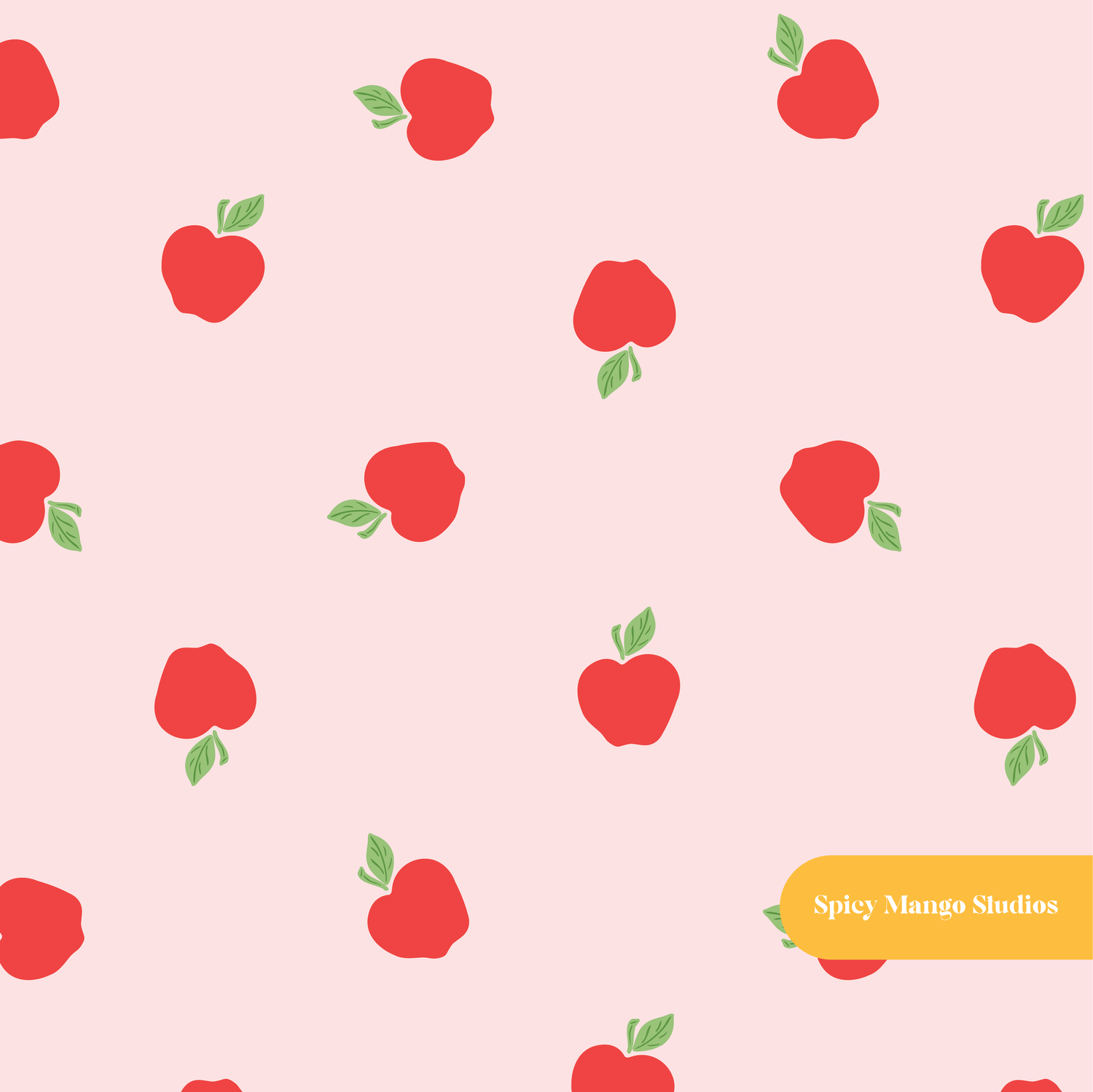 Pink Happy Apples Seamless Pattern – Back to School & Kitchen Digital Download