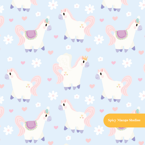 Blue Happy Ponies Seamless Pattern