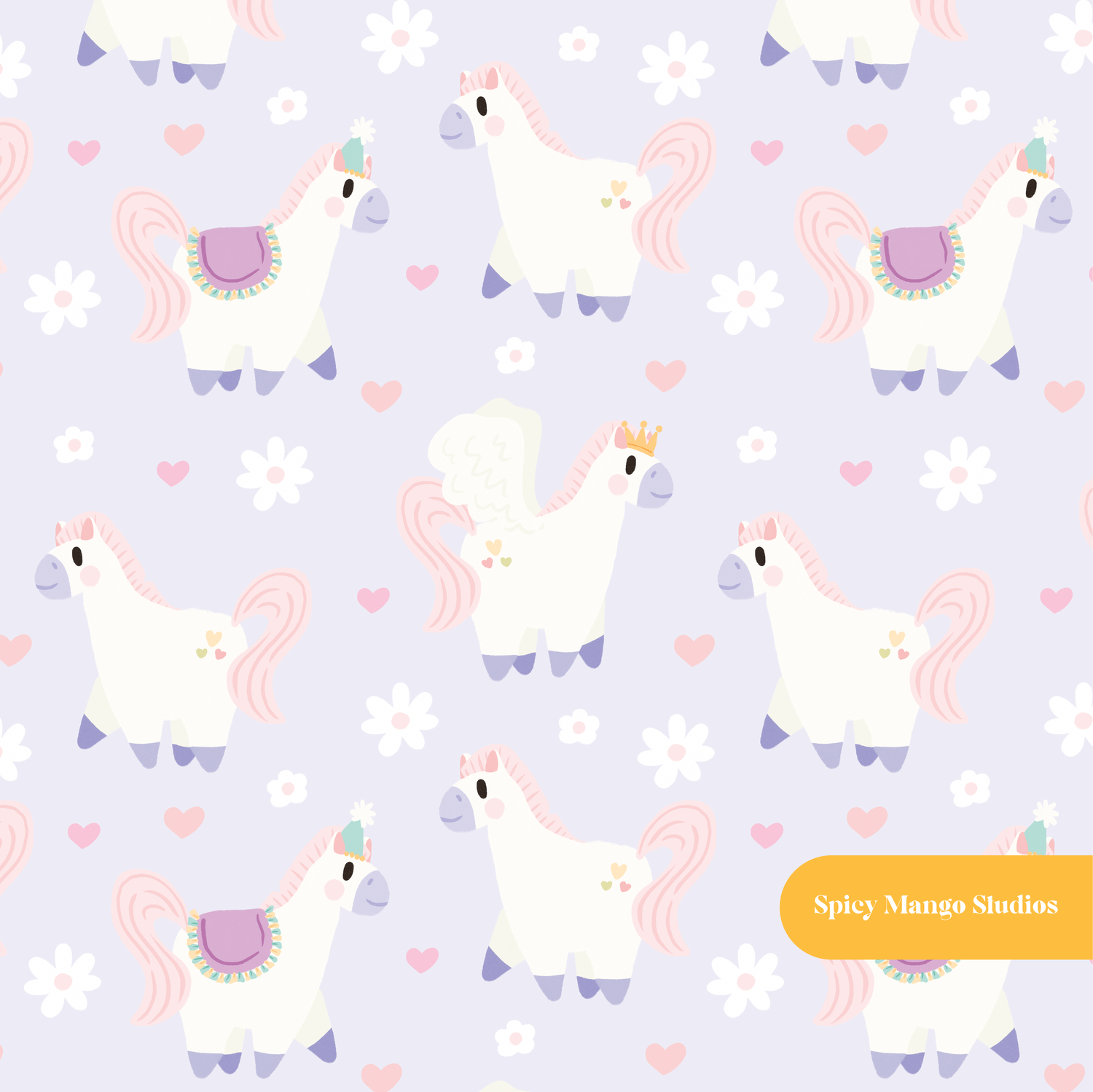 Lavender Happy Ponies Seamless Pattern