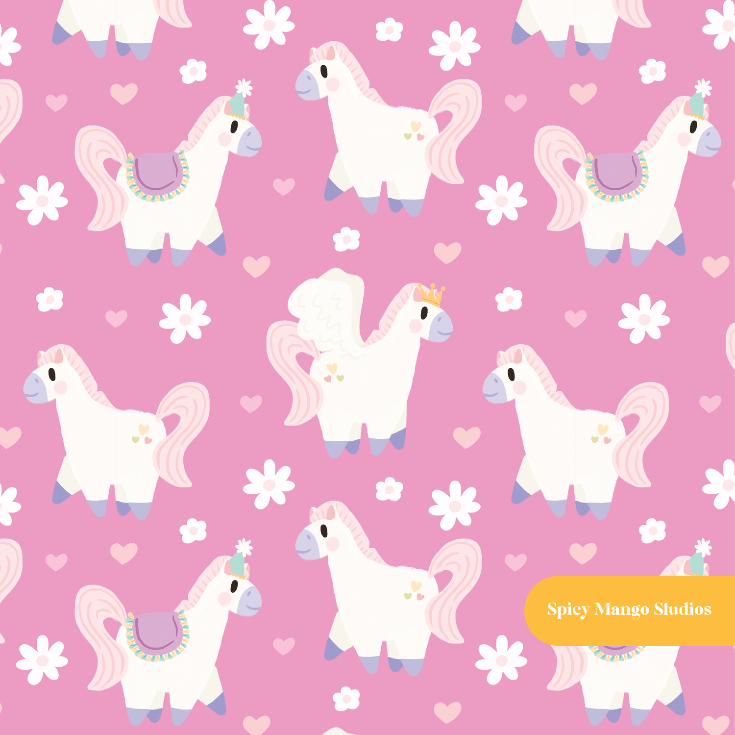Pink Happy Ponies Seamless Pattern