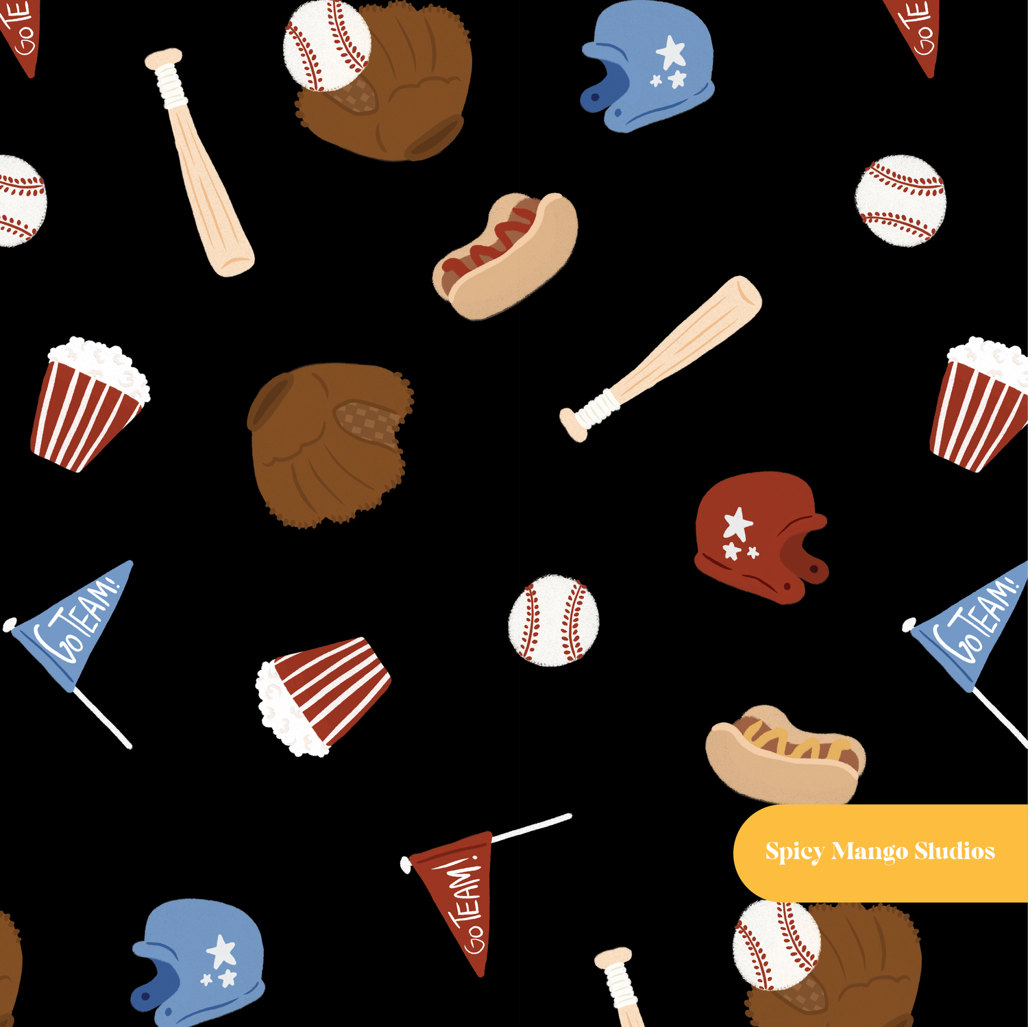 Black Home Run Seamless Pattern – Baseball Season & Game Day Digital Download