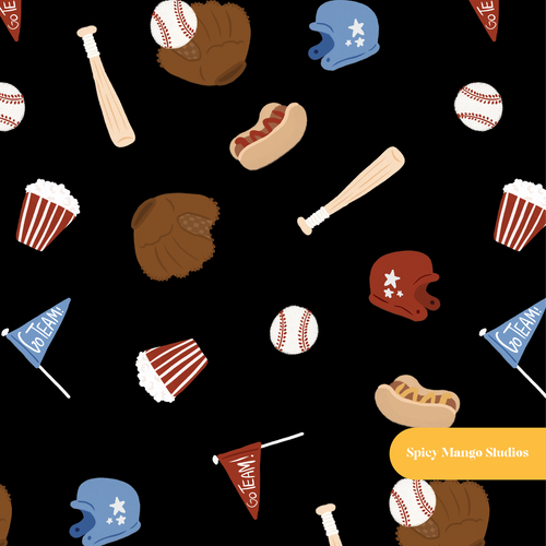 Black Home Run Seamless Pattern – Baseball Season & Game Day Digital Download
