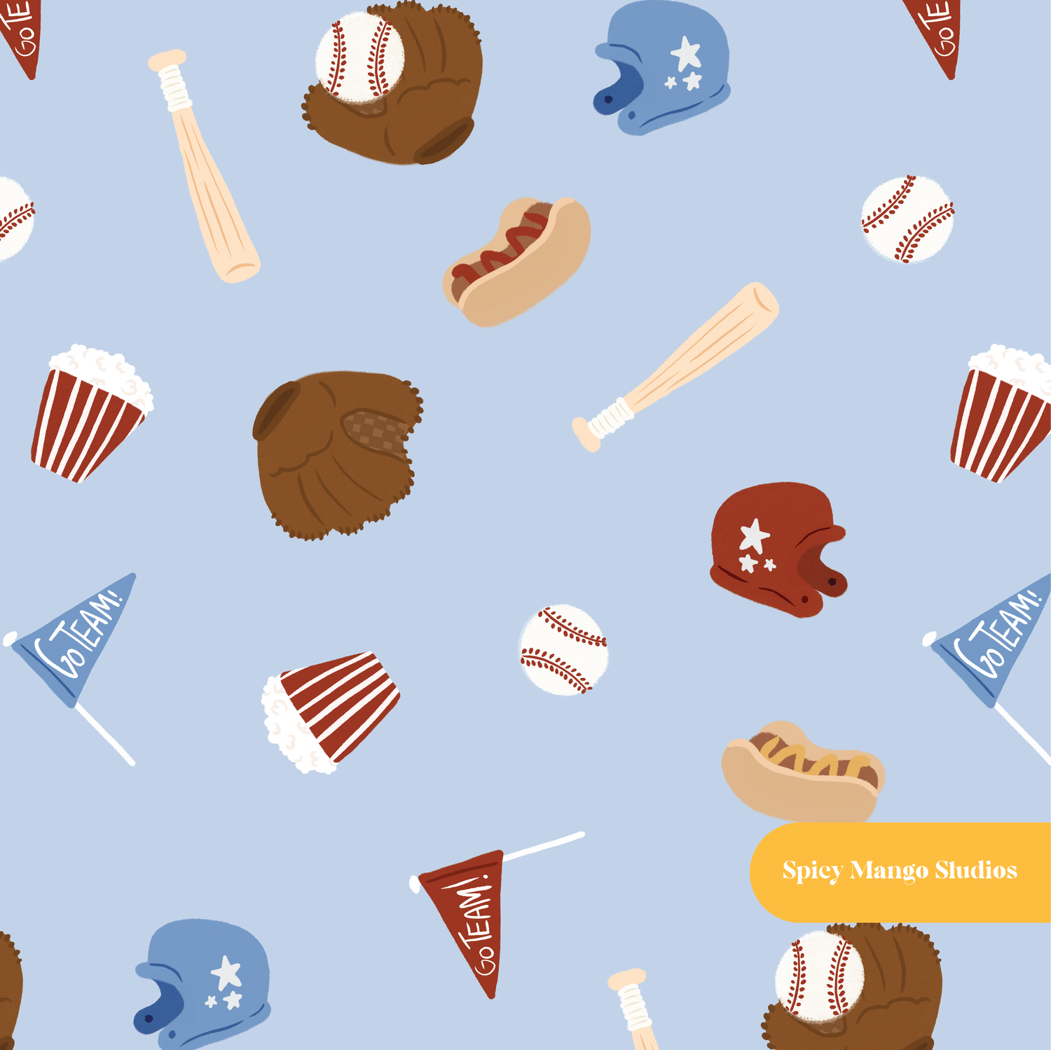 Blue Home Run Seamless Pattern – Baseball Season & Game Day Digital Download