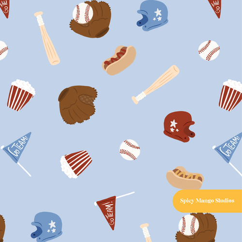 Blue Home Run Seamless Pattern – Baseball Season & Game Day Digital Download