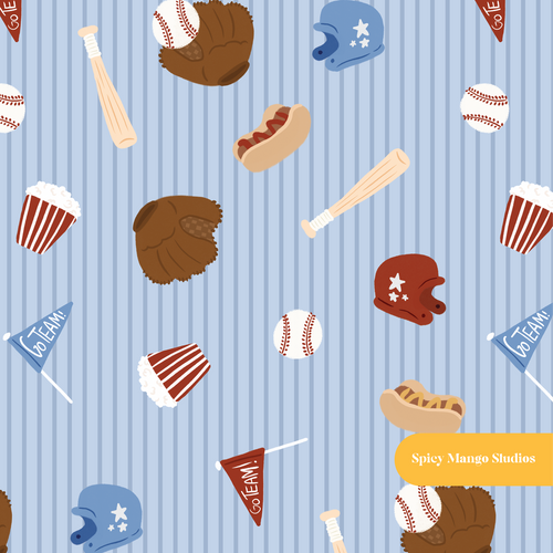 Blue Pinstripe Home Run Seamless Pattern – Digital Download