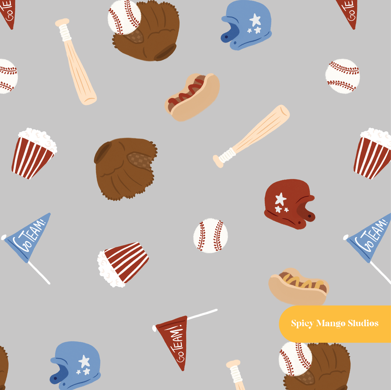 Gray Home Run Seamless Pattern – Baseball Season & Game Day Digital Download
