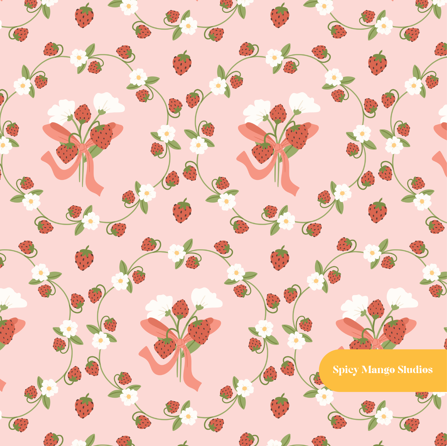 Pink Harmony Strawberry Floral Seamless Pattern