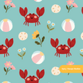 Aqua Happy Spring Crab Seamless Pattern