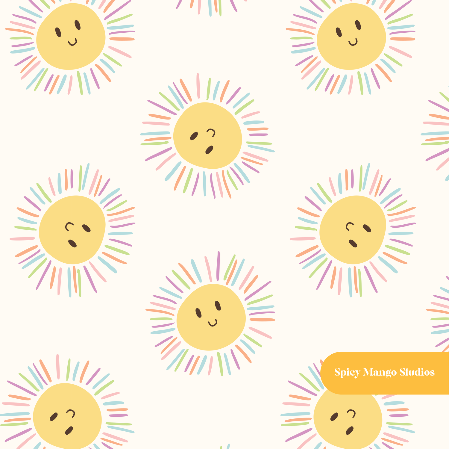 Neutral Happy Sun Seamless Pattern