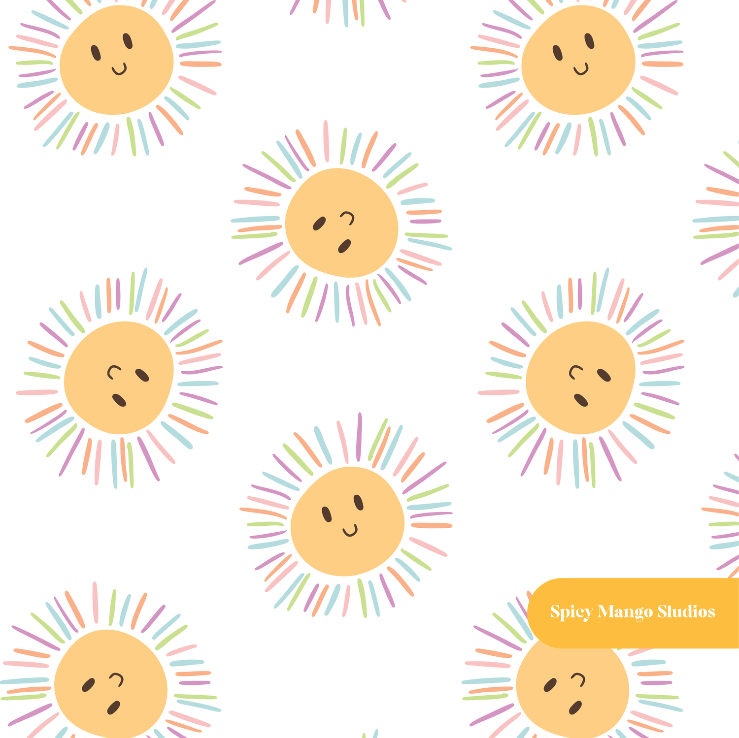 White Happy Sun Seamless Pattern