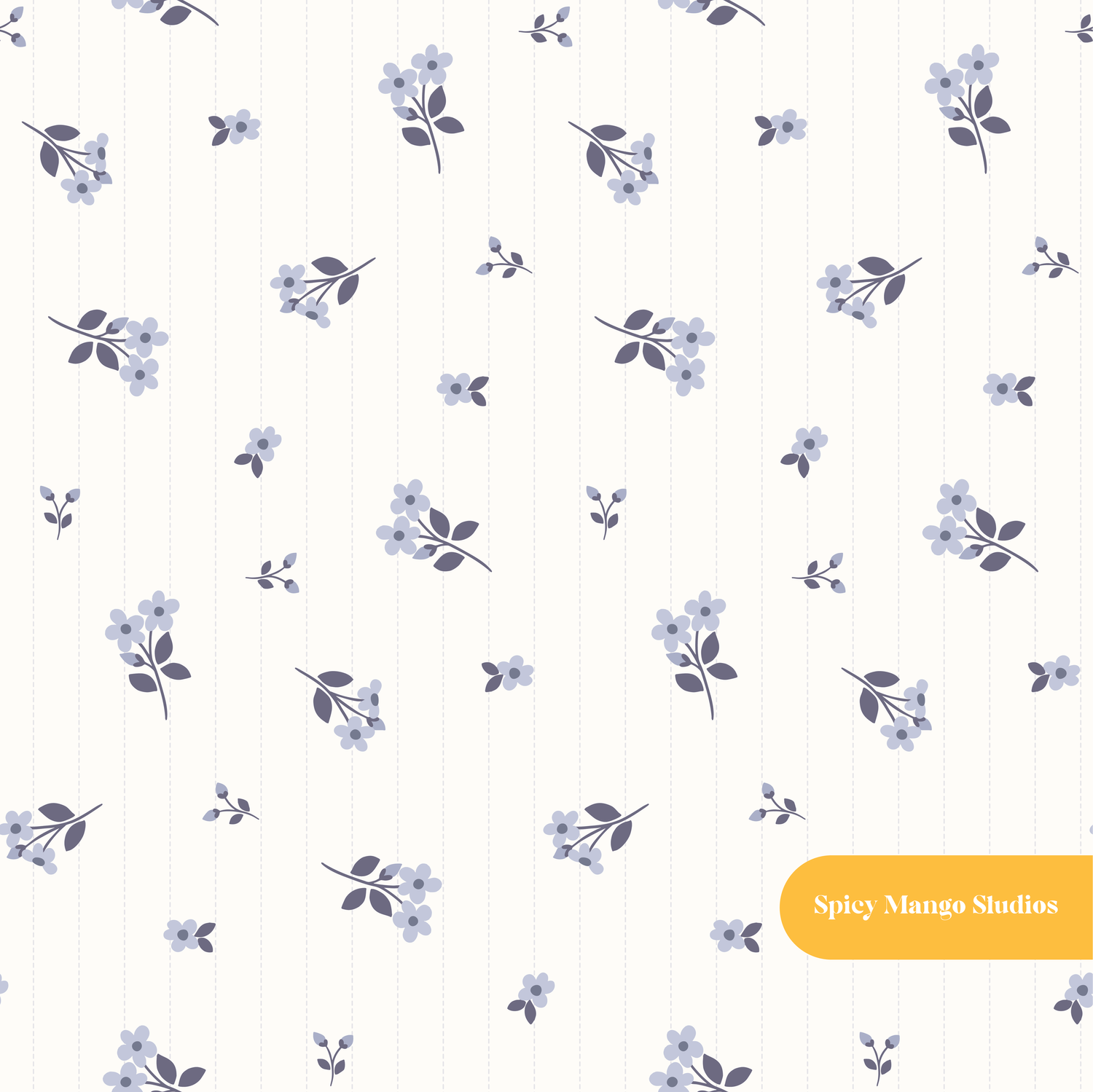 Blue Happy Vintage Floral Seamless Pattern