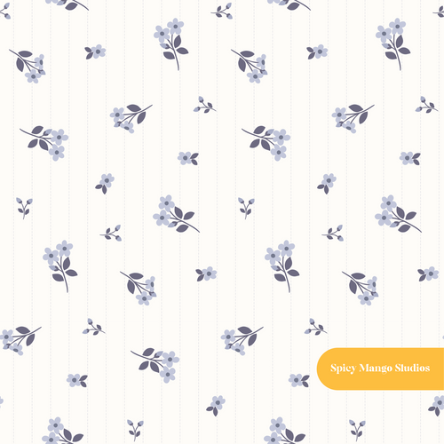 Blue Happy Vintage Floral Seamless Pattern