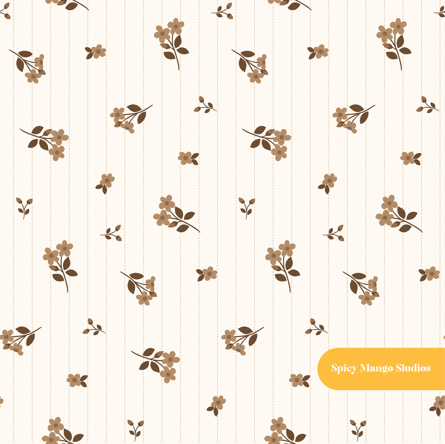 Brown Happy Vintage Floral Seamless Pattern