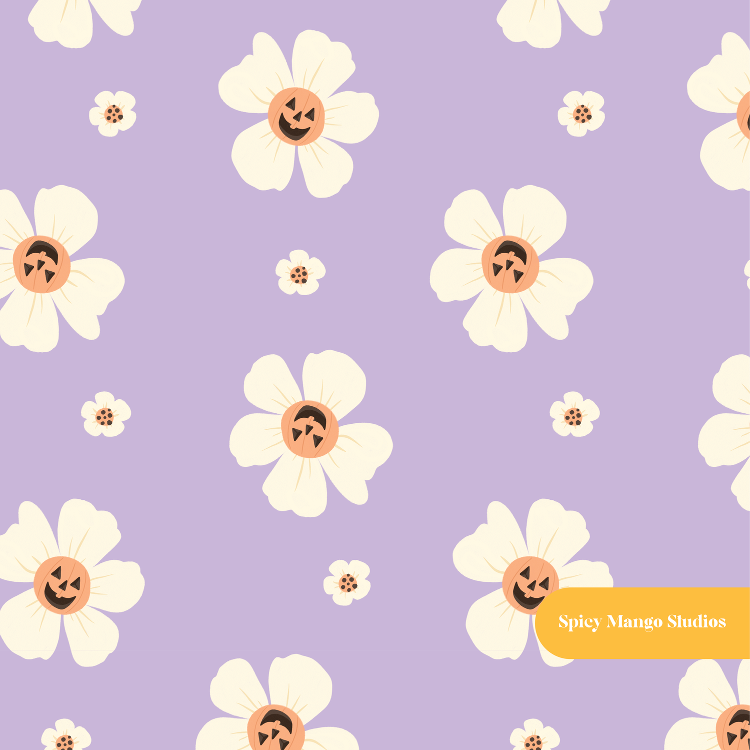 Purple Halloween Daisies Seamless Pattern