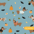 Blue Halloweenie Seamless Pattern
