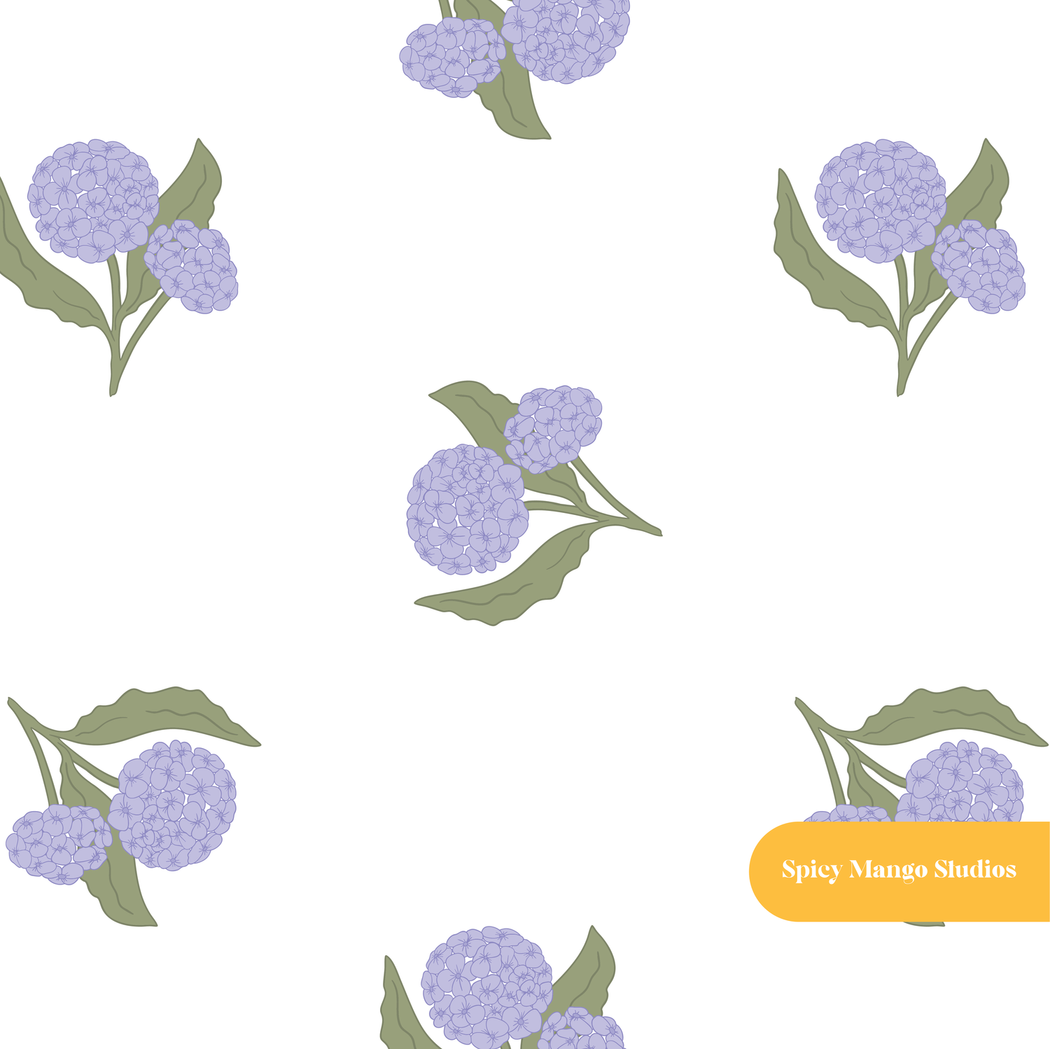 White and Blue Hydrangea Floral Seamless Pattern