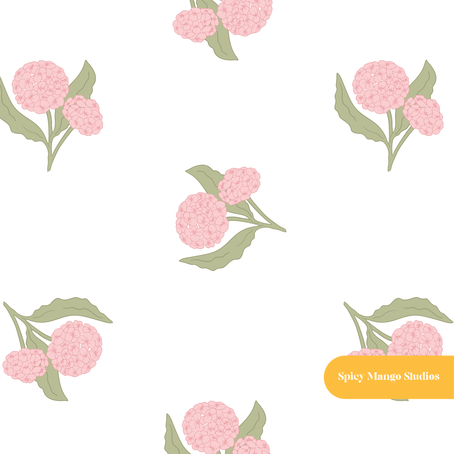 White and Pink Hydrangea Floral Seamless Pattern
