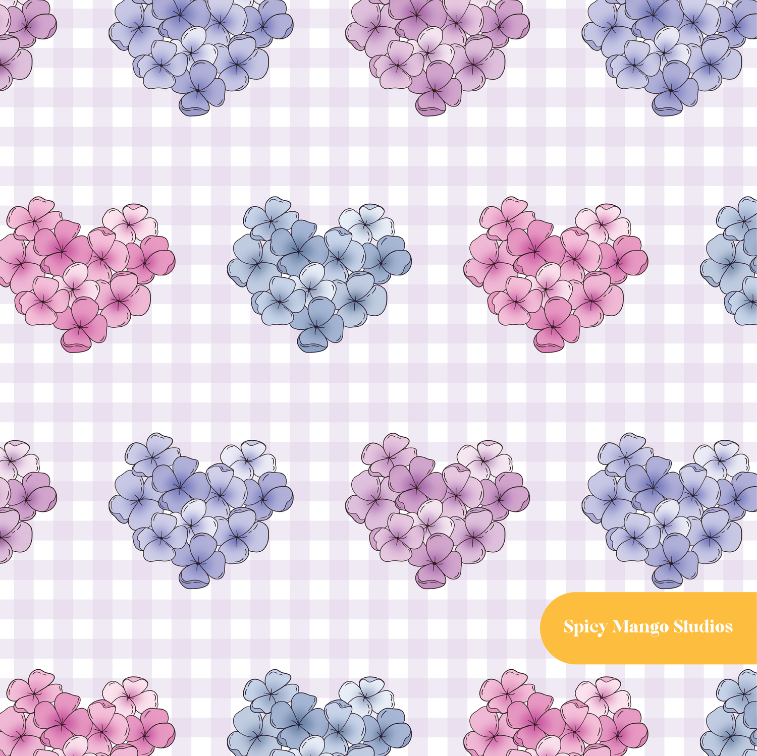 Lavender Hydrangea Hearts Seamless Pattern