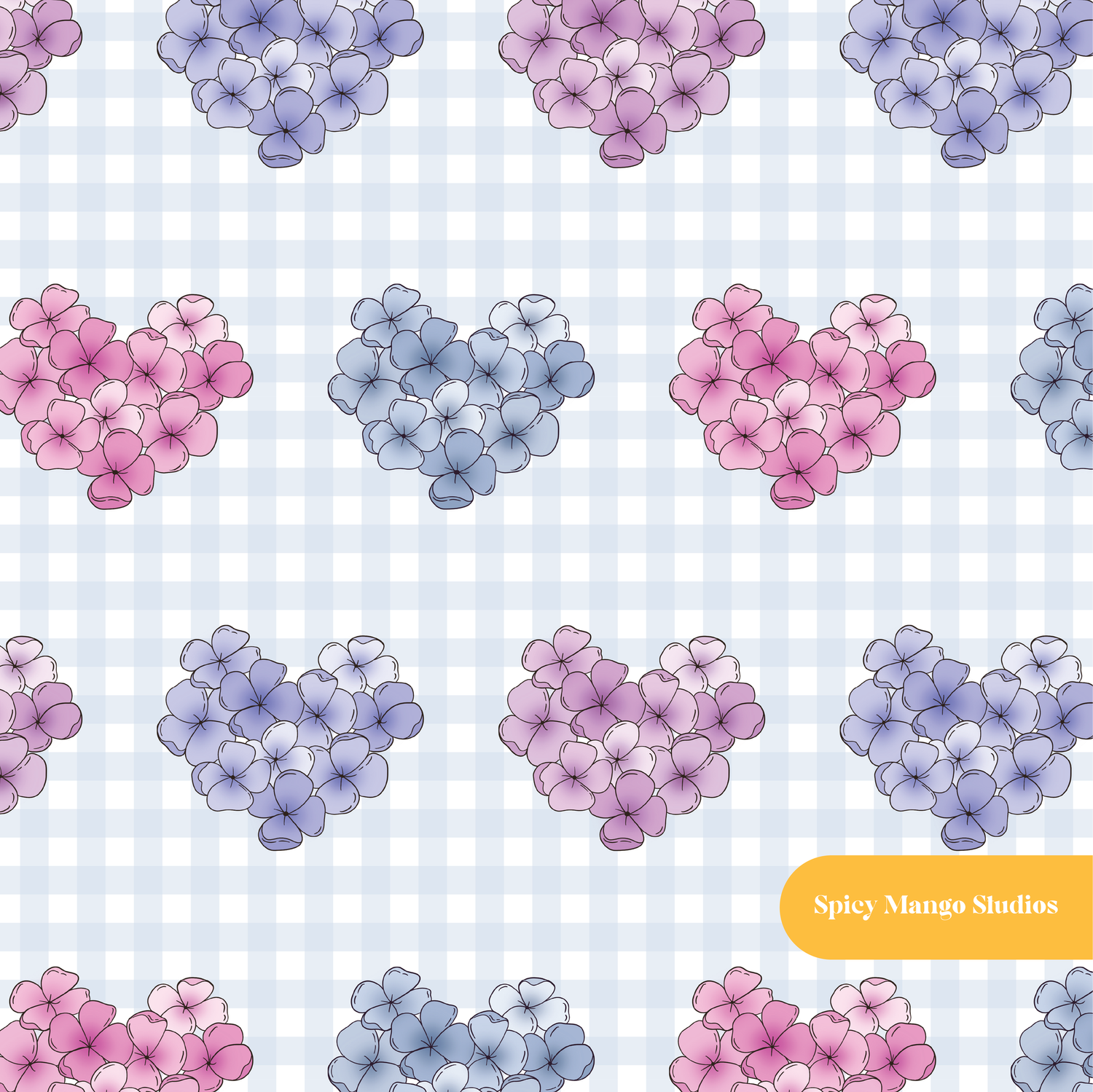Light Blue Hydrangea Hearts Seamless Pattern