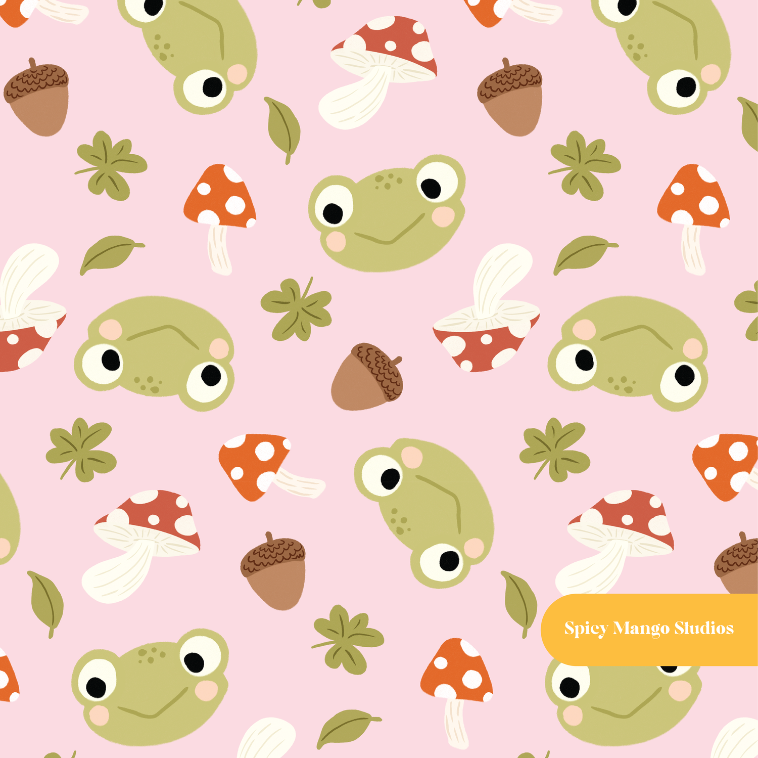 Pink Happy Frog Seamless Pattern