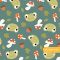 Woodland Green Happy Frog Seamless Pattern