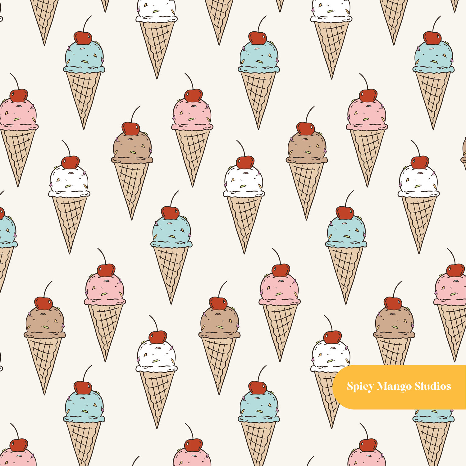 Off White Ice Cream Cone Medley Seamless Pattern – Digital Download