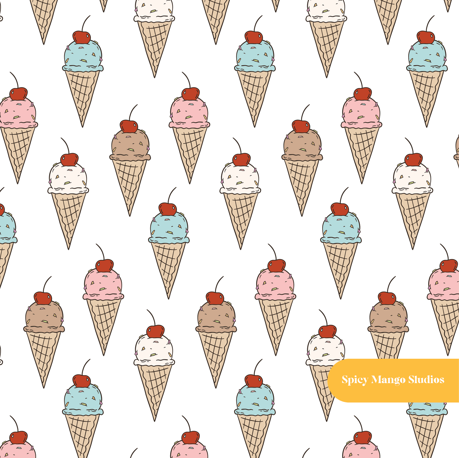 White Ice Cream Cone Medley Seamless Pattern – Digital Download