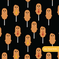 Black Kawaii Corn Dogs Seamless Pattern
