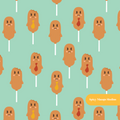 Green Kawaii Corn Dogs Seamless Pattern