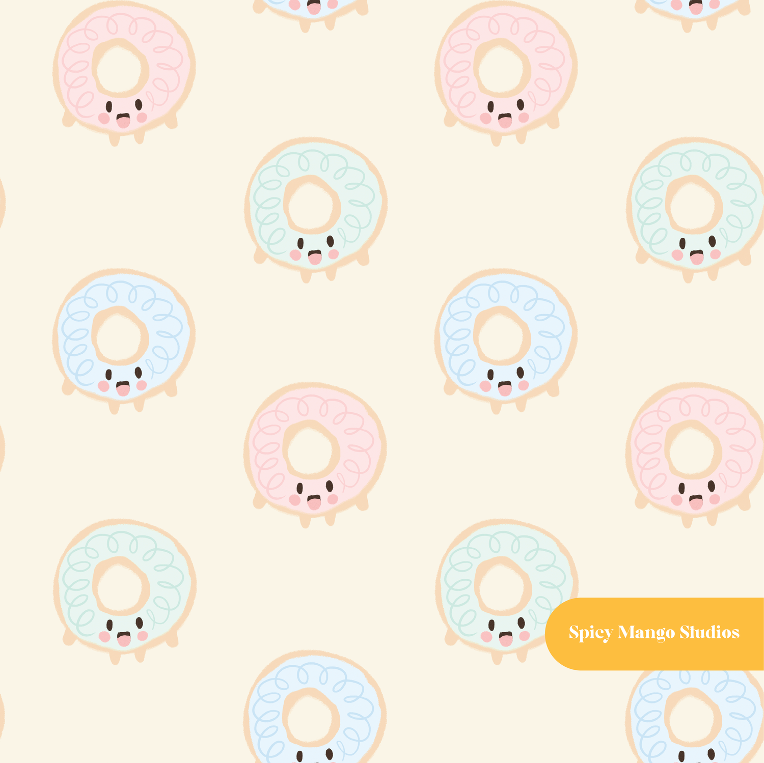 Neutral Kawaii Donuts Seamless Pattern