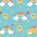 Aqua Kawaii Rainbow Magic Seamless Pattern