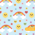 Pastel Blue Kawaii Rainbow Magic Seamless Pattern