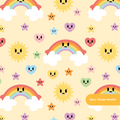 Pastel Yellow Kawaii Rainbow Magic Seamless Pattern