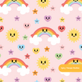 Pink Kawaii Rainbow Magic Seamless Pattern
