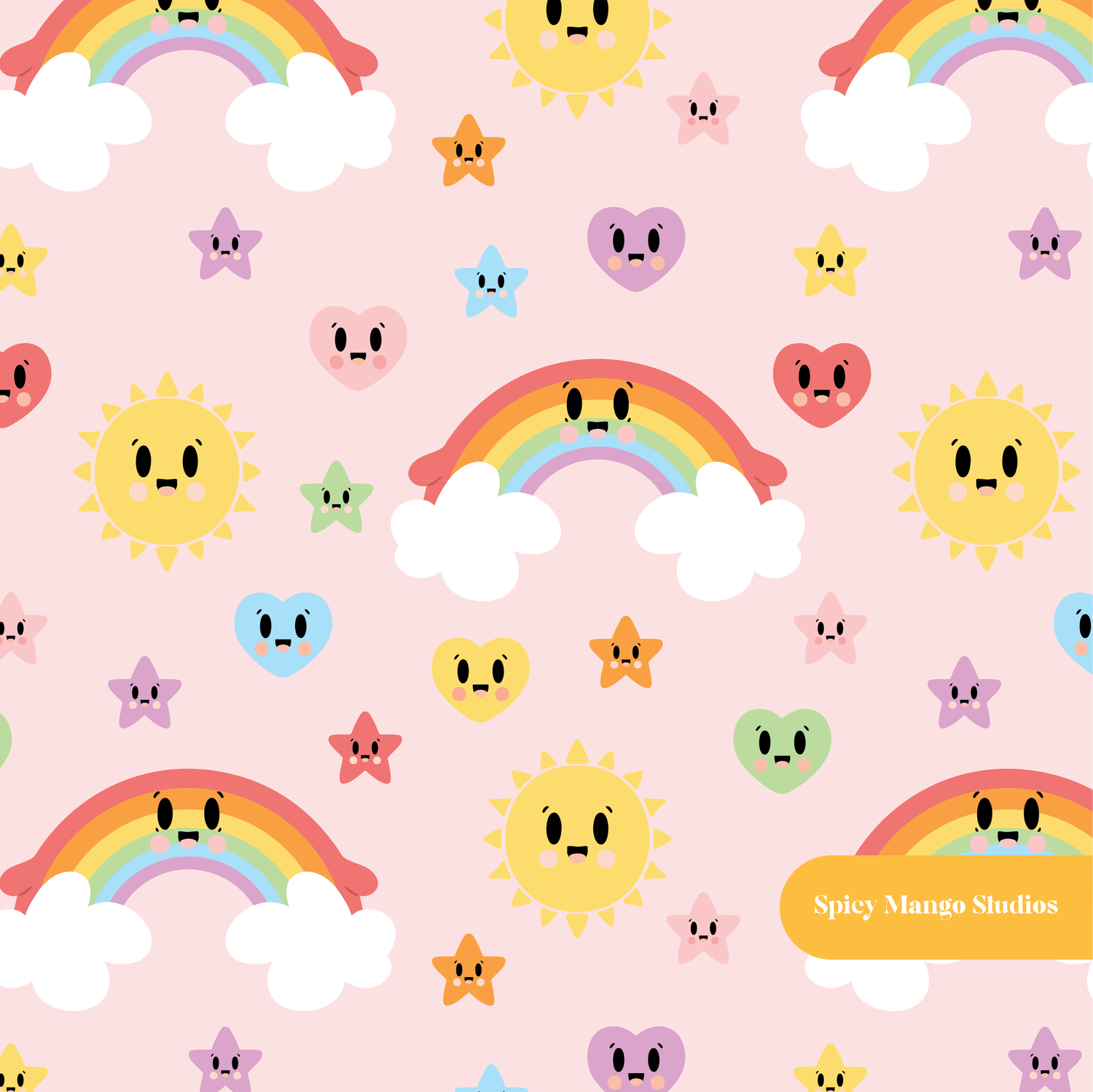 Pink Kawaii Rainbow Magic Seamless Pattern