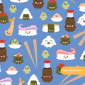 Blue Kawaii Sushi Seamless Pattern