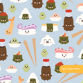 Dusty Blue Kawaii Sushi Seamless Pattern