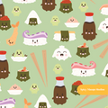 Green Kawaii Sushi Seamless Pattern