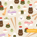 Neutral Kawaii Sushi Seamless Pattern