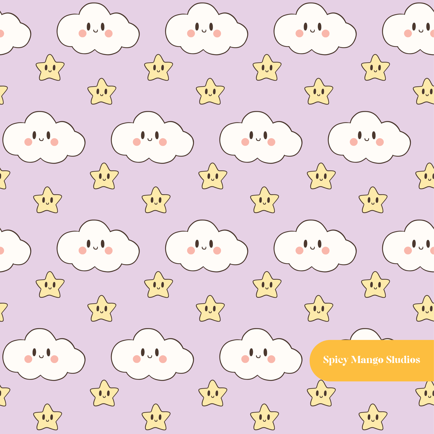Lavender Kawaii Clouds Seamless Pattern