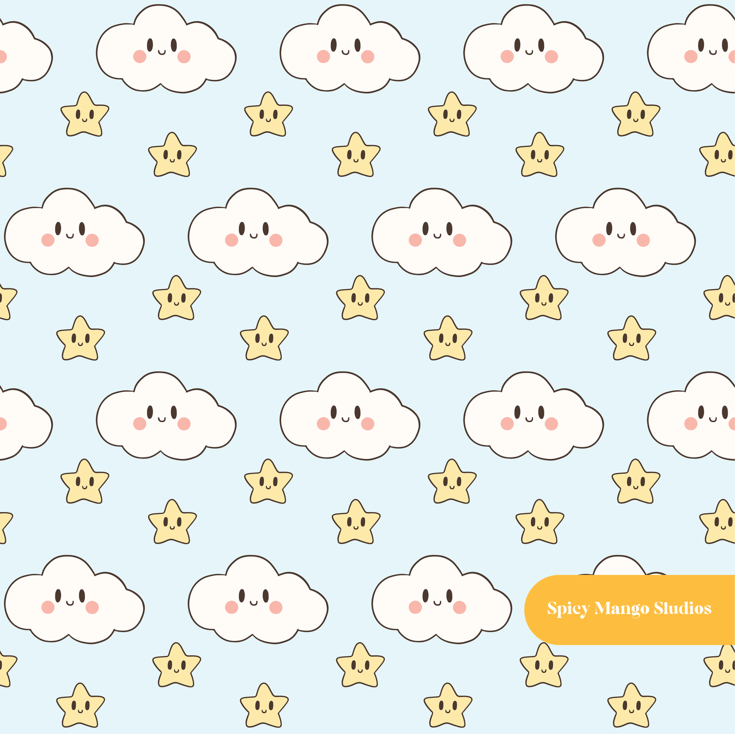 Light Blue Kawaii Clouds Seamless Pattern