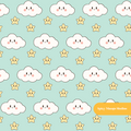 Mint Kawaii Clouds Seamless Pattern