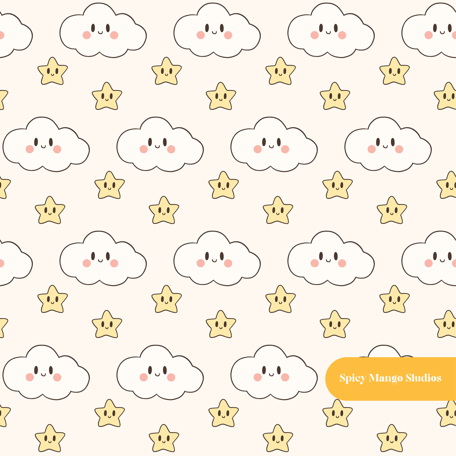 Neutral Kawaii Clouds Seamless Pattern