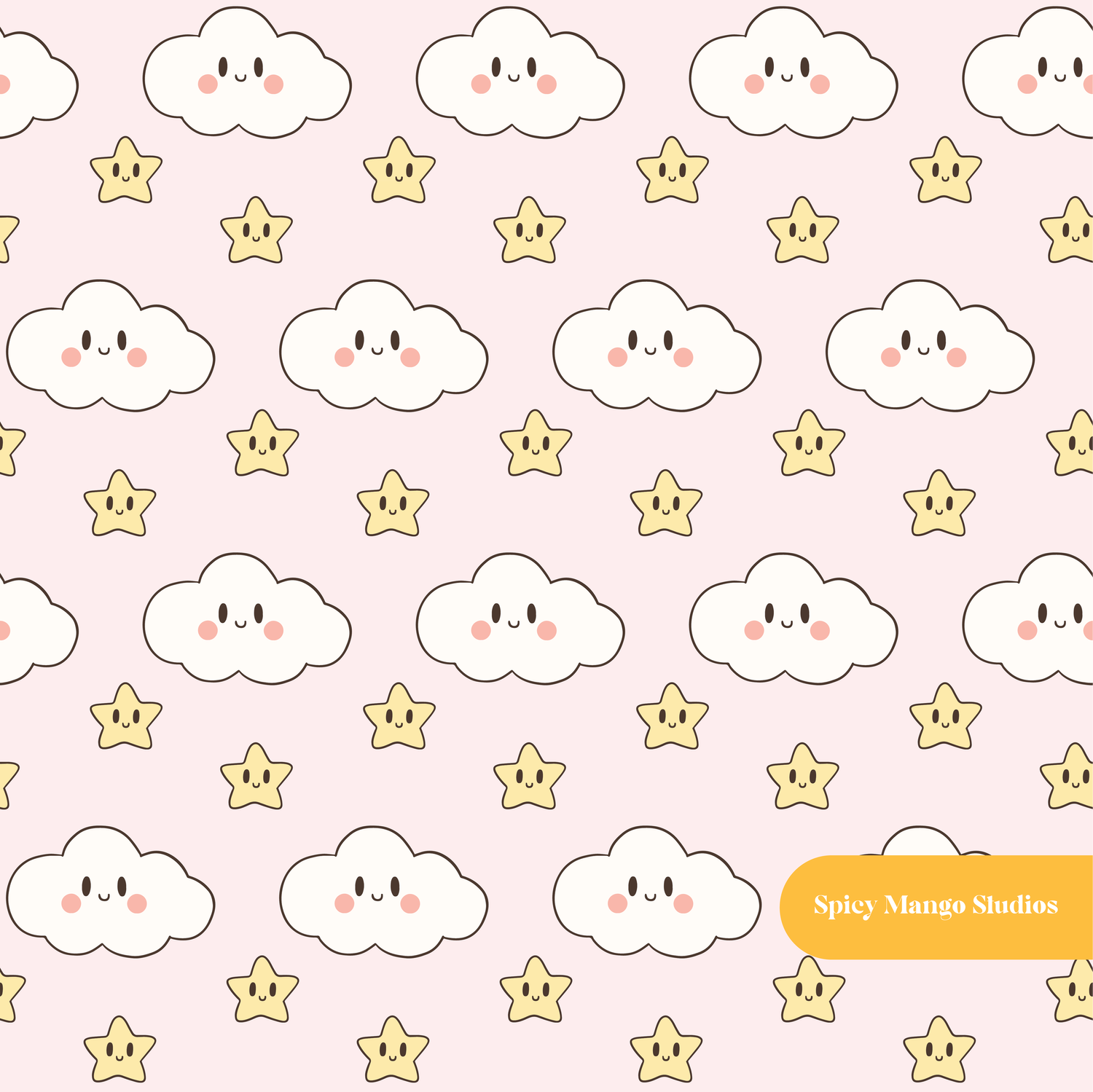 Pink Kawaii Clouds Seamless Pattern