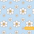 Cloud Blue Kawaii Daisy Seamless Pattern