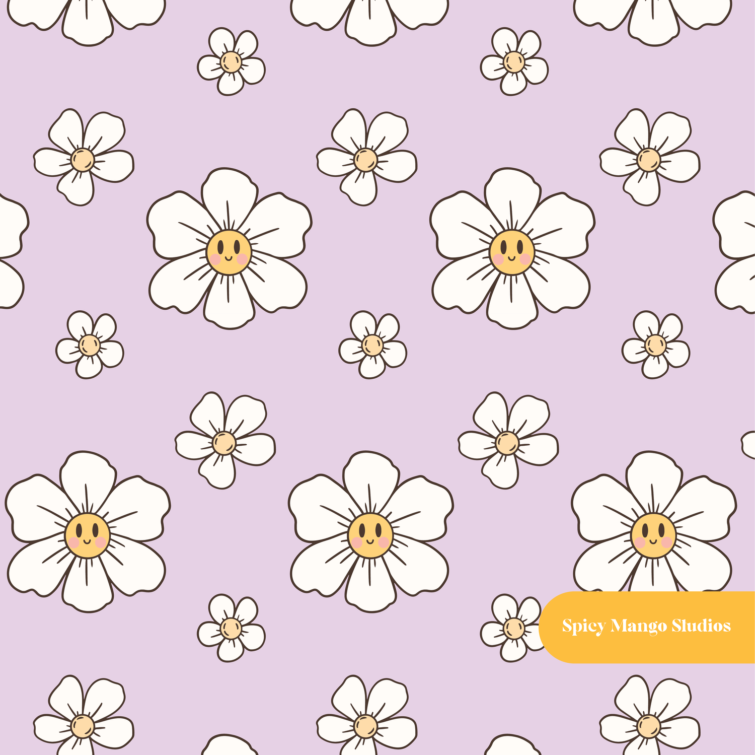 Lavender Kawaii Daisy Seamless Pattern