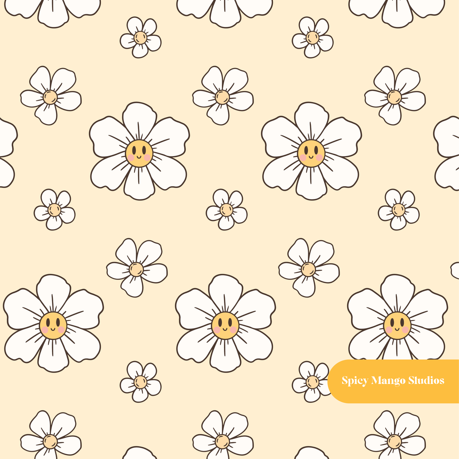 Pastel Yellow Kawaii Daisy Seamless Pattern
